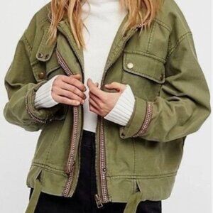 Free People  Women's  Olive Green  Flight Line Bomber Cargo Jacket Size L